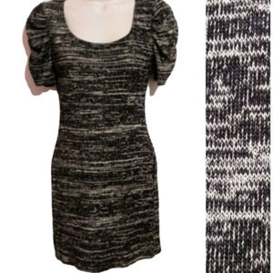 Forever 21 Black Beige Shirred Sleeve Bodycon Sweater Dress Small